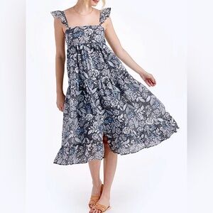 Summersalt Floral Smocked Tiered Ruffle Midi Dress